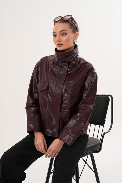 The Ravelyn Burgundy Leather Women Jacket
