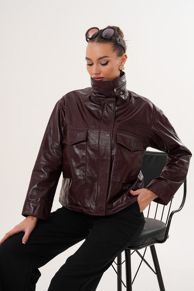 The Ravelyn Burgundy Leather Women Jacket
