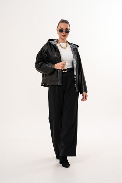The Calyra Reversible Leather Women Jacket – Black