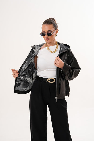 The Calyra Reversible Leather Women Jacket – Black