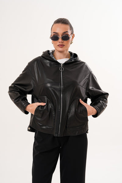 The Calyra Reversible Leather Women Jacket – Black