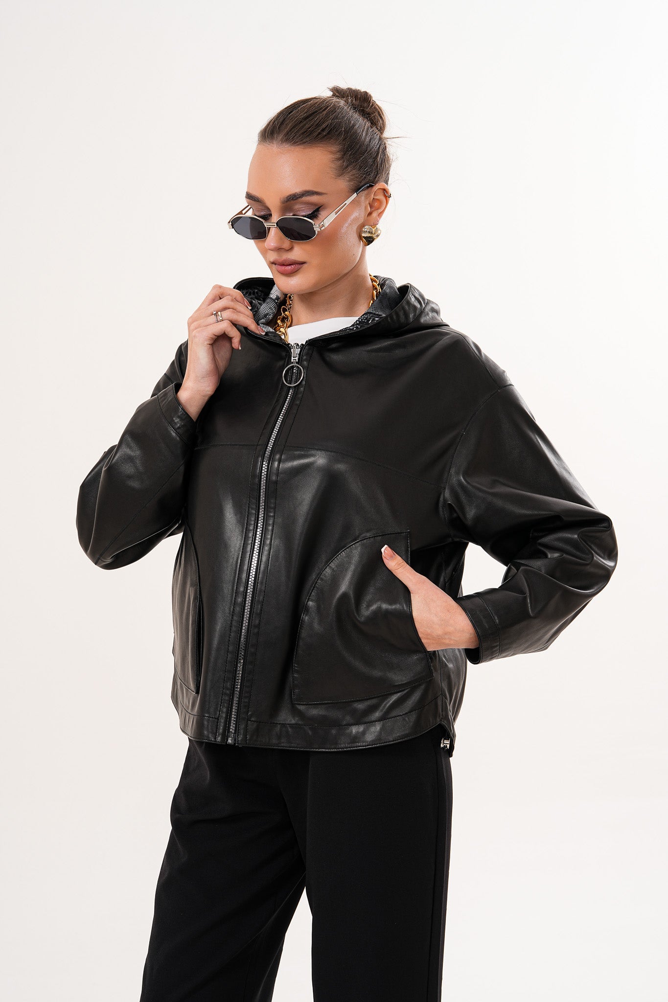 The Calyra Reversible Leather Women Jacket – Black