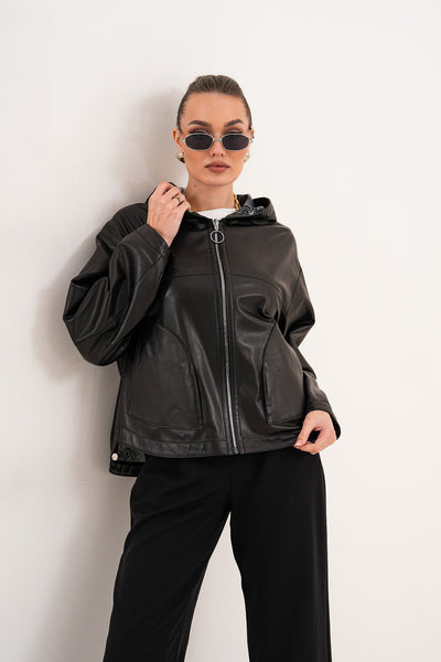 The Calyra Reversible Leather Women Jacket – Black