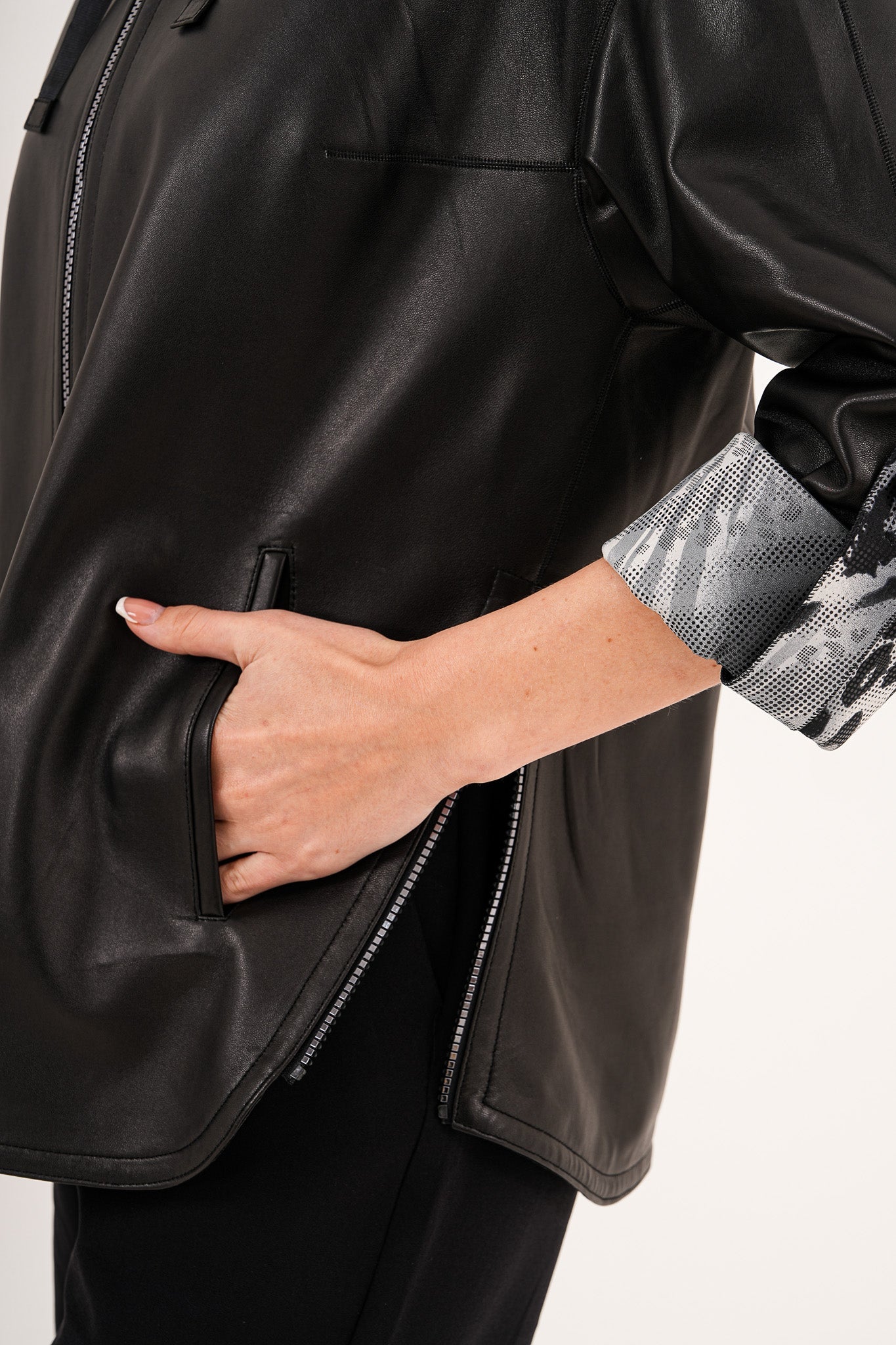 The Nyxara Reversible Hooded Black Leather Women Jacket