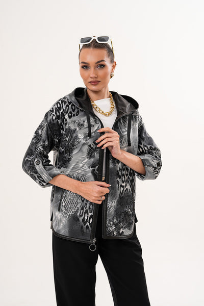 The Nyxara Reversible Hooded Black Leather Women Jacket