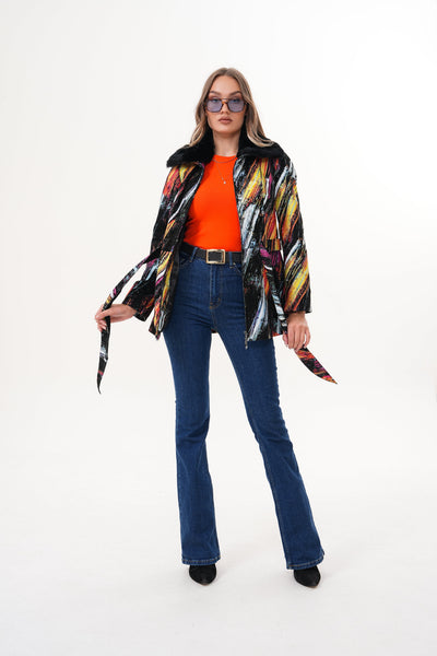 The Mirage Brushstroke Multicolor Leather Women Jacket