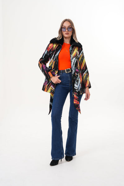 The Mirage Brushstroke Multicolor Leather Women Jacket