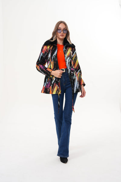 The Mirage Brushstroke Multicolor Leather Women Jacket