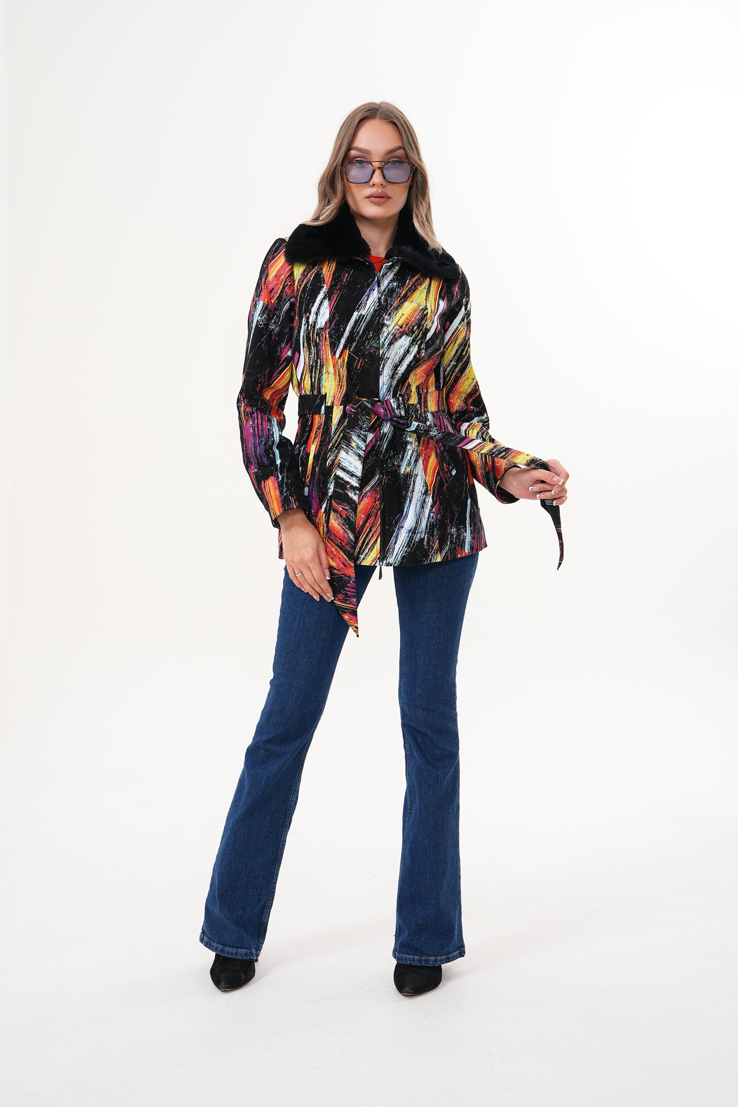 The Mirage Brushstroke Multicolor Leather Women Jacket