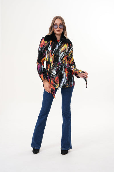 The Mirage Brushstroke Multicolor Leather Women Jacket