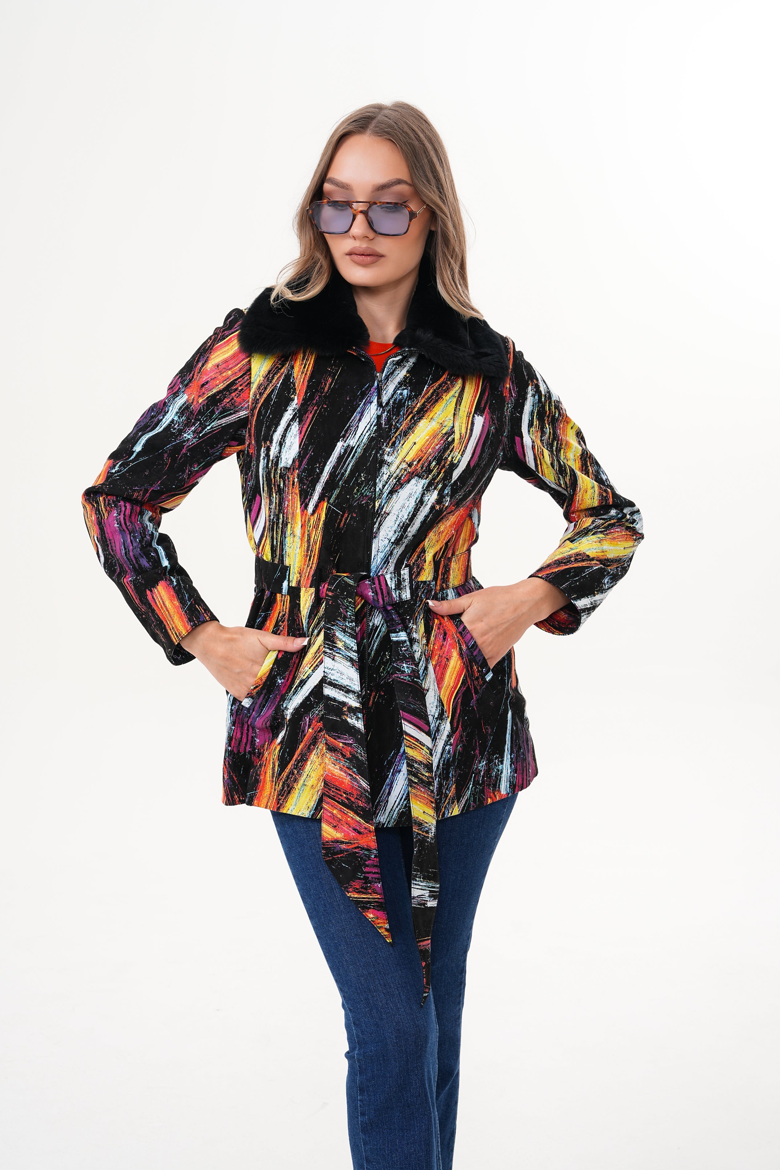 The Mirage Brushstroke Multicolor Leather Women Jacket
