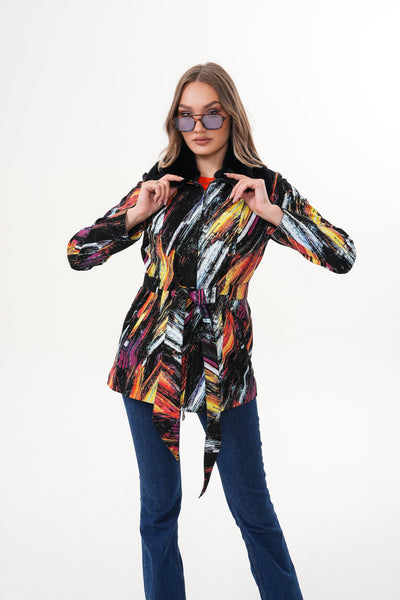 The Mirage Brushstroke Multicolor Leather Women Jacket