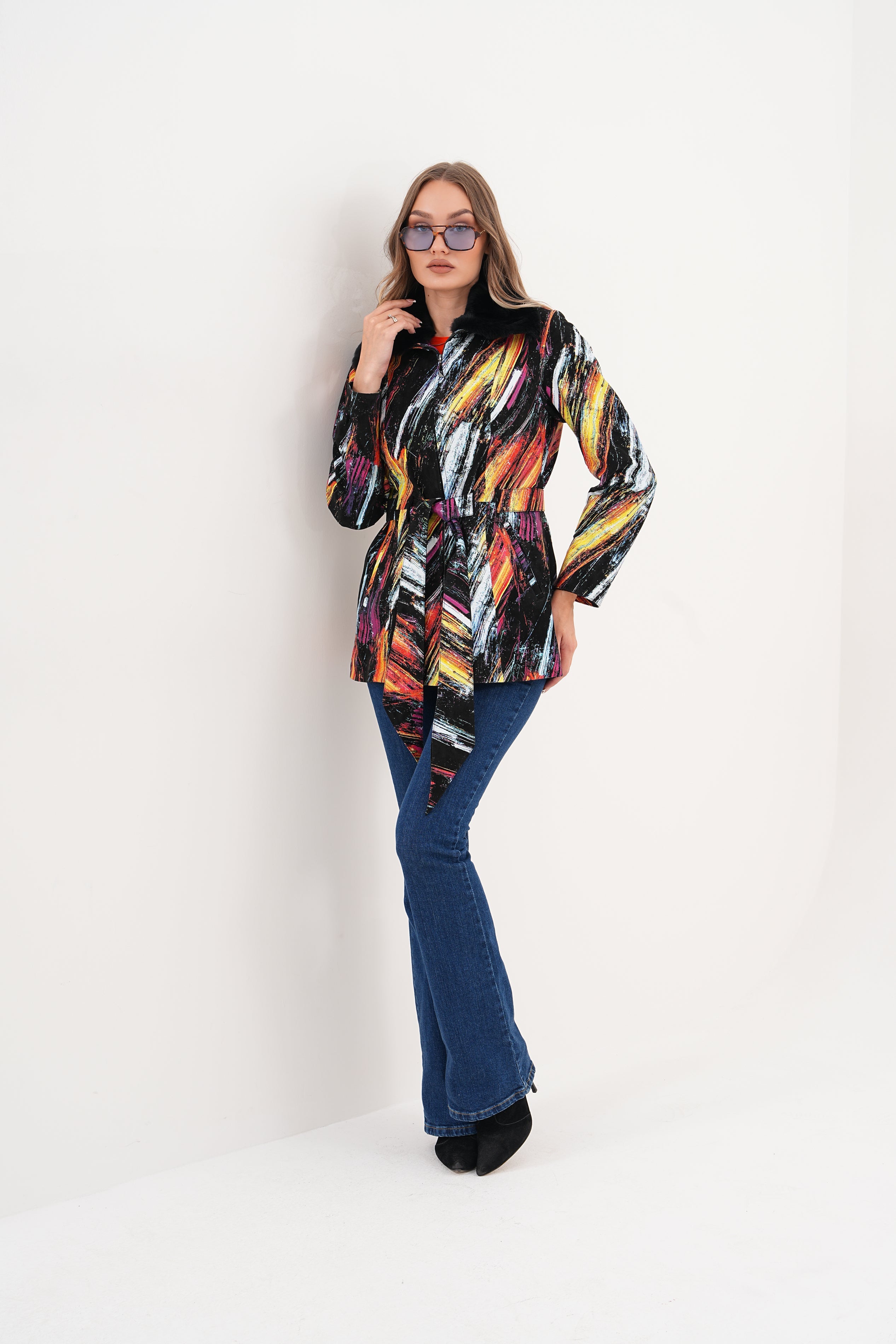 The Mirage Brushstroke Multicolor Leather Women Jacket