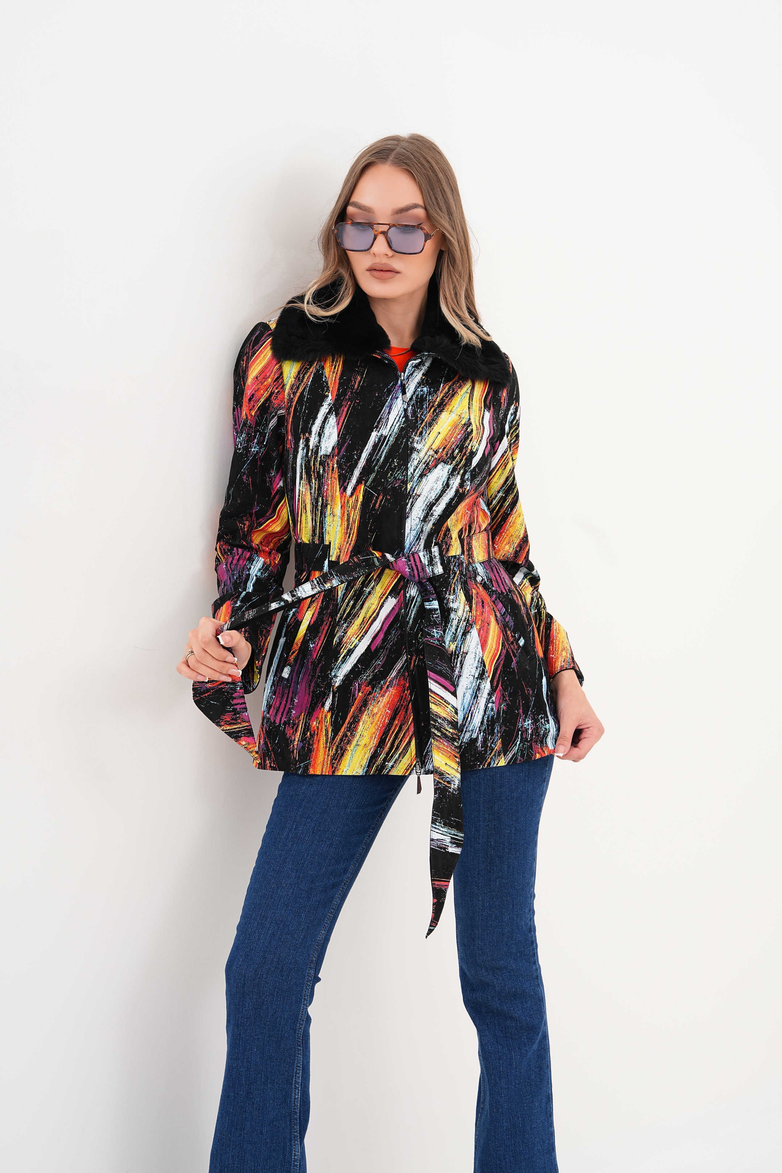 The Mirage Brushstroke Multicolor Leather Women Jacket