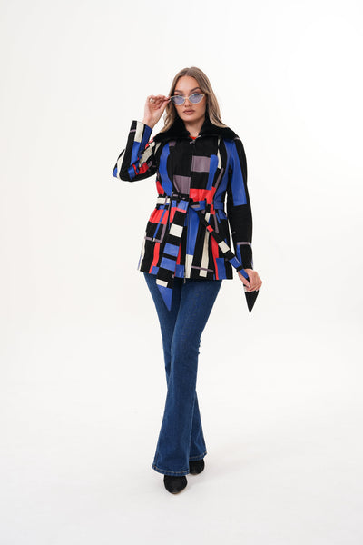 The Mirage Geo Pattern Multicolor Leather Women Jacket