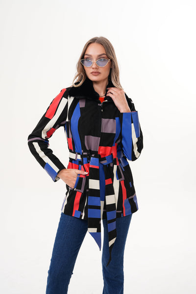 The Mirage Geo Pattern Multicolor Leather Women Jacket