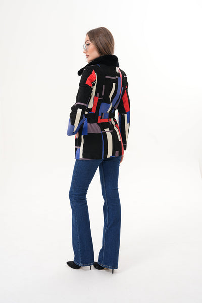 The Mirage Geo Pattern Multicolor Leather Women Jacket