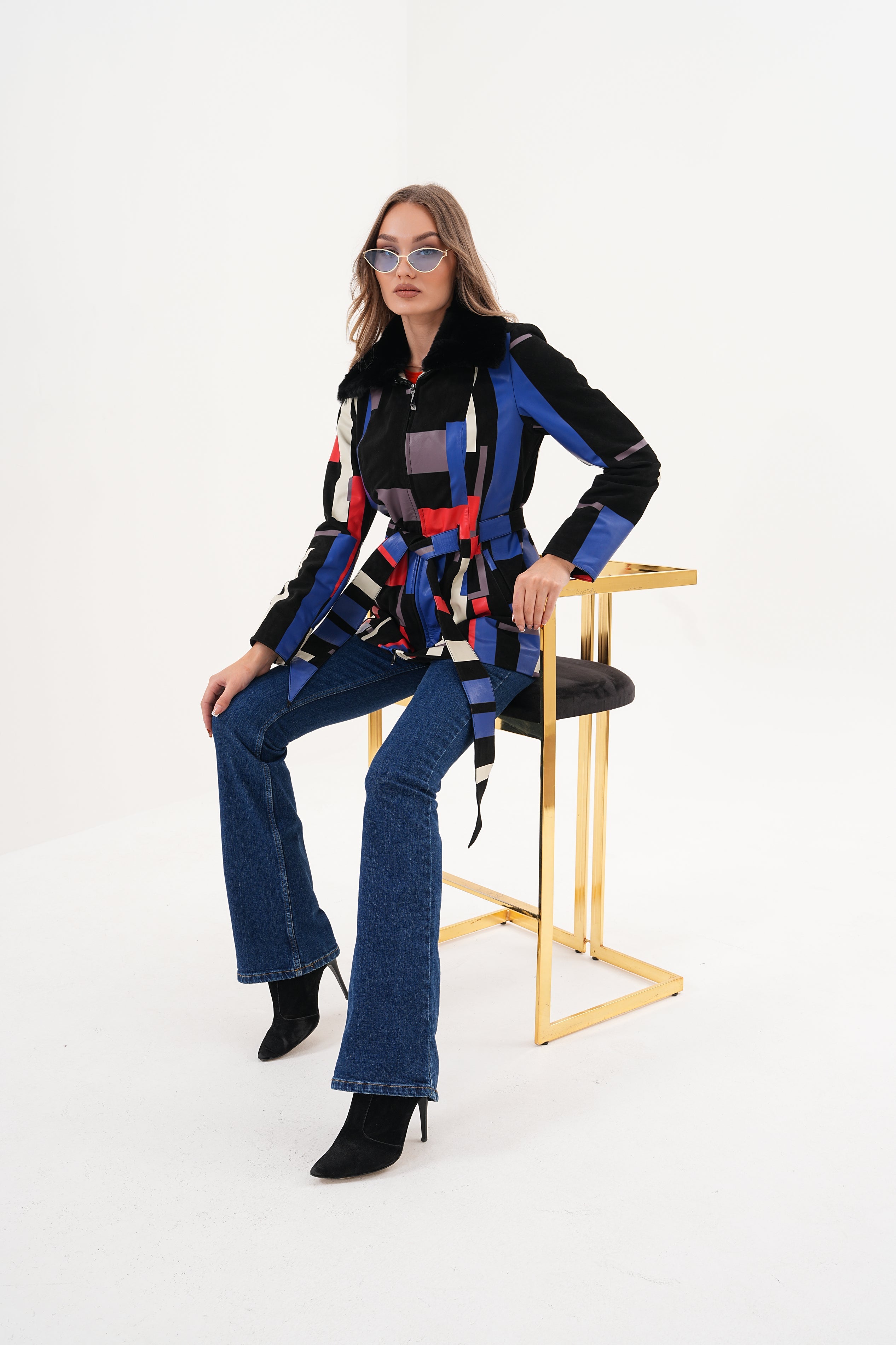 The Mirage Geo Pattern Multicolor Leather Women Jacket