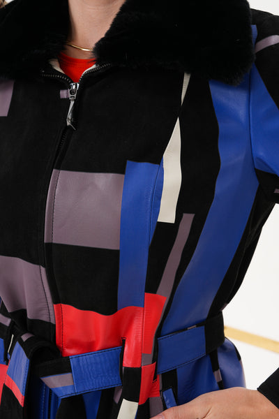 The Mirage Geo Pattern Multicolor Leather Women Jacket