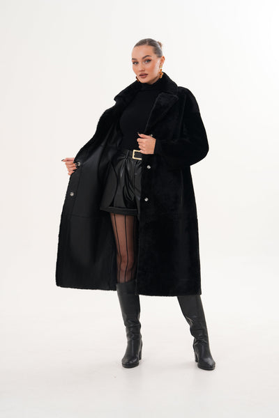 The Emilia Black Reversible Shearling Leather Women Jacket