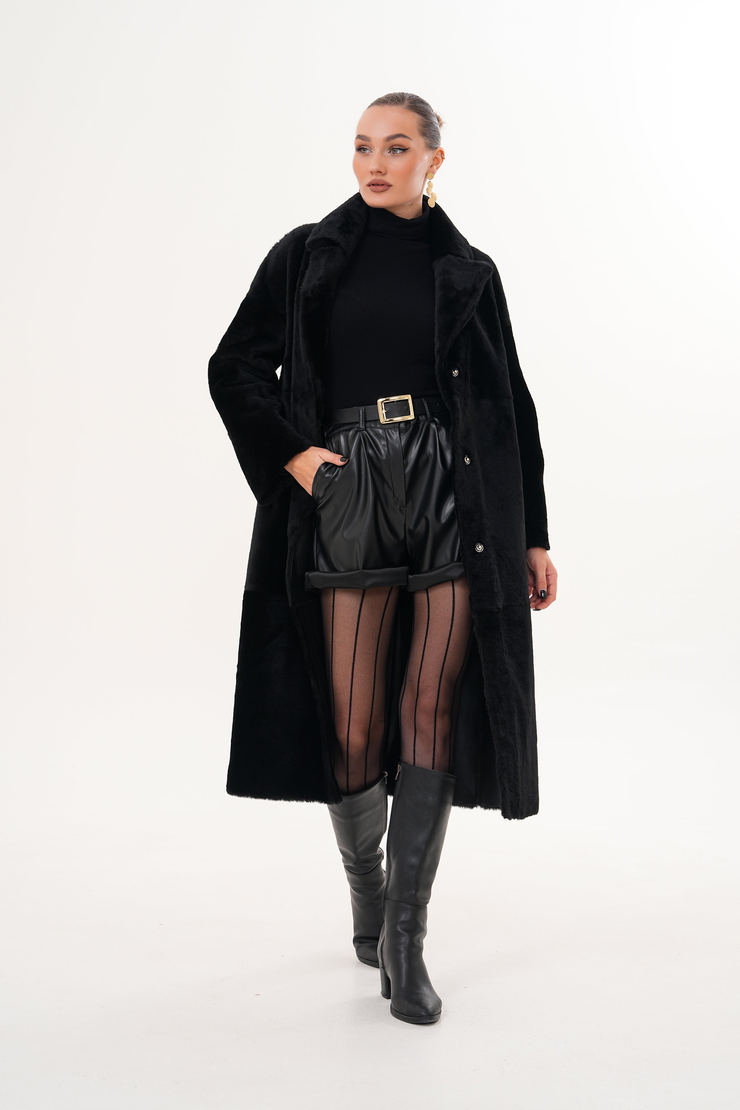 The Emilia Black Reversible Shearling Leather Women Jacket