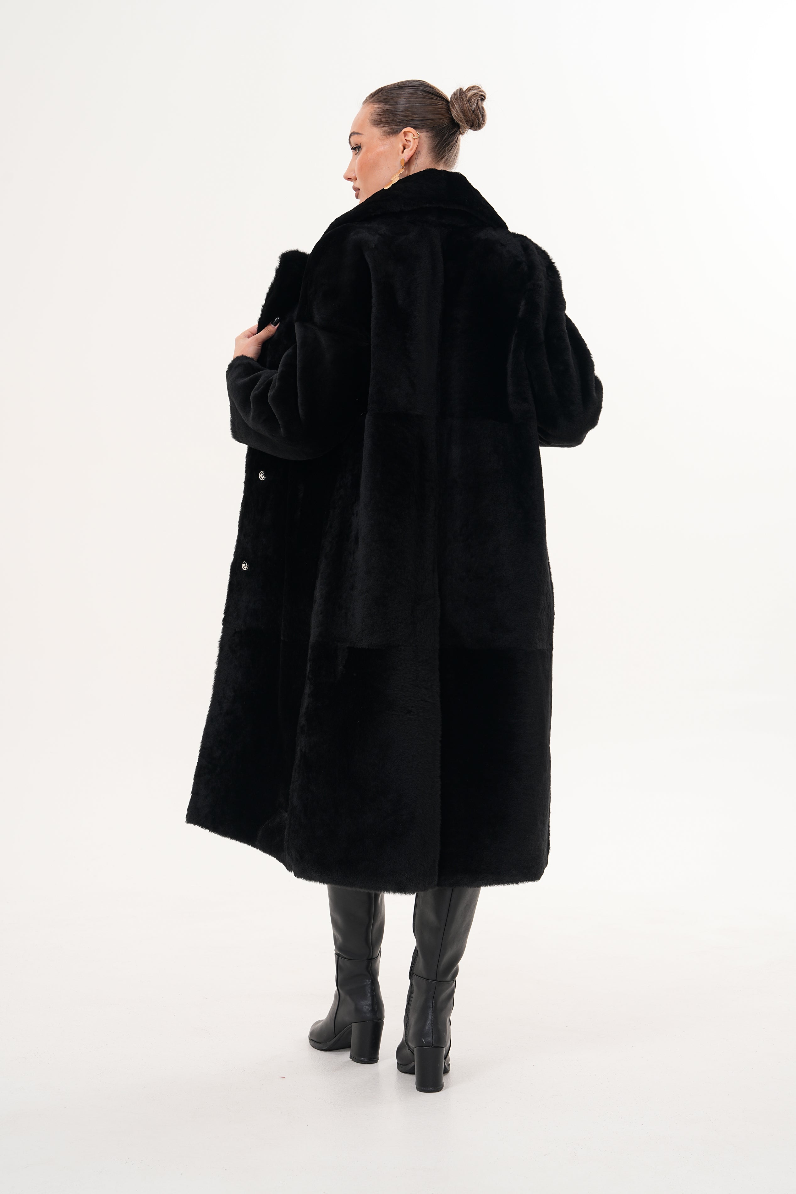 The Emilia Black Reversible Shearling Leather Women Jacket