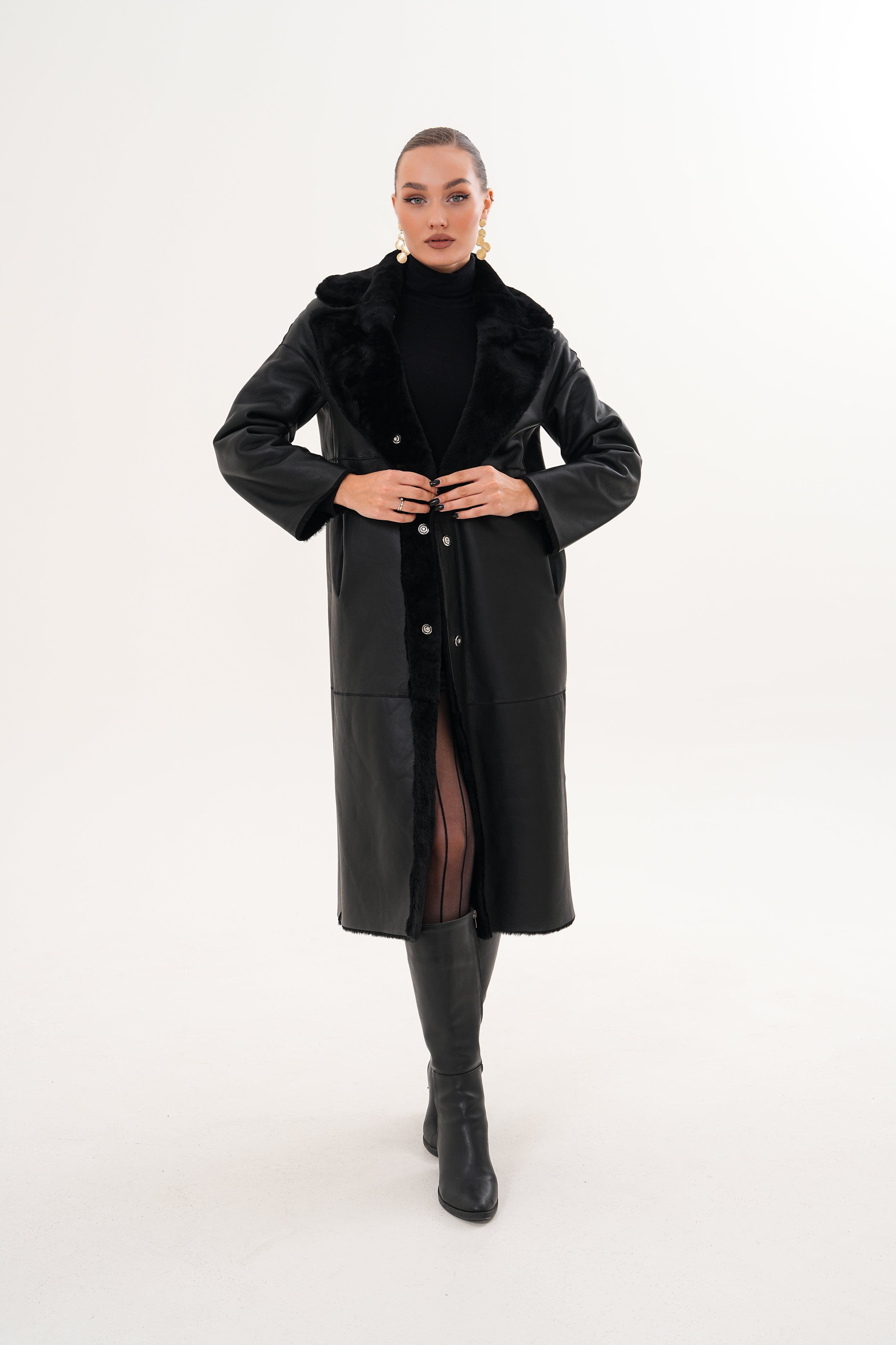 The Emilia Black Reversible Shearling Leather Women Jacket