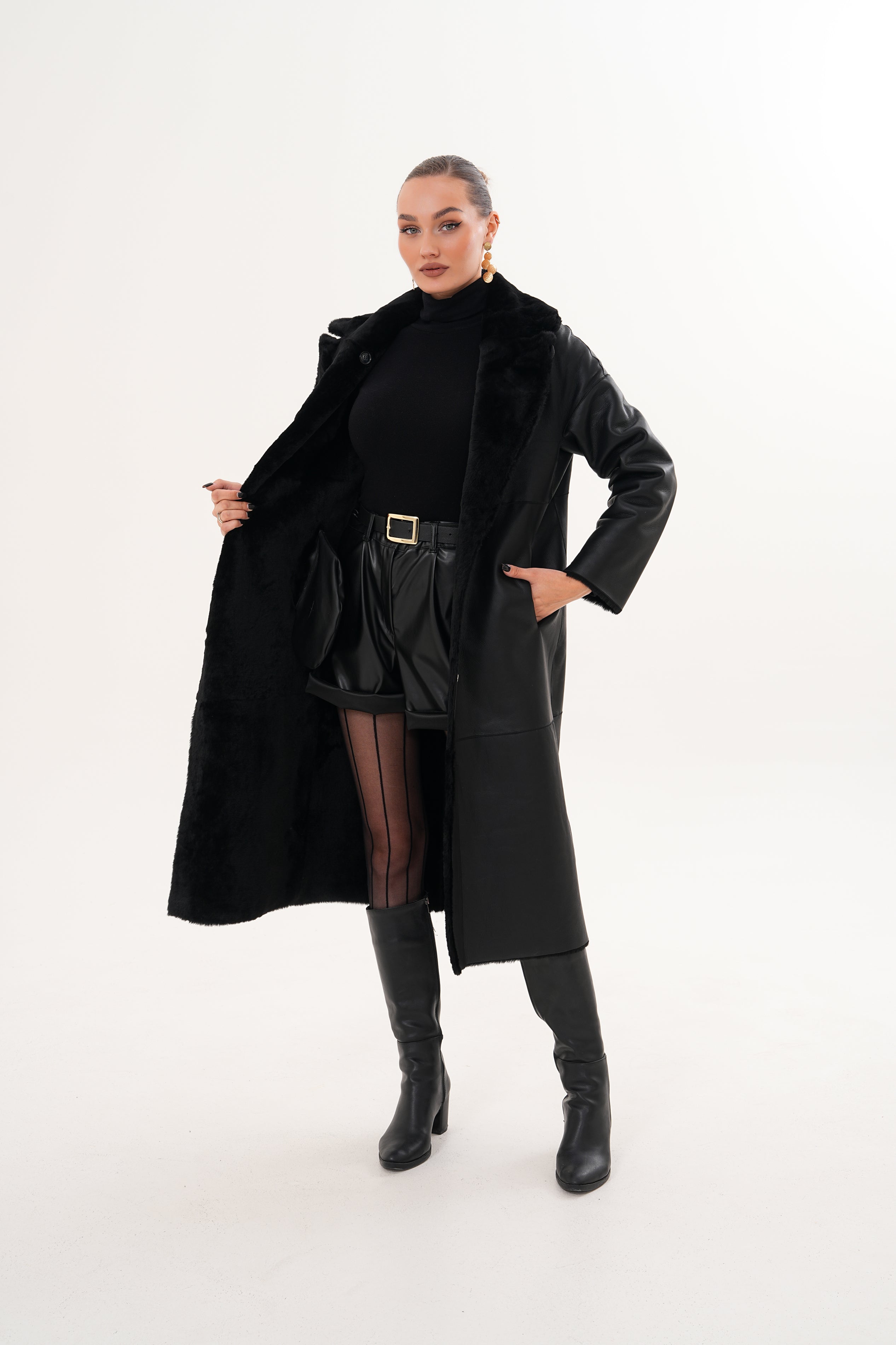 The Emilia Black Reversible Shearling Leather Women Jacket