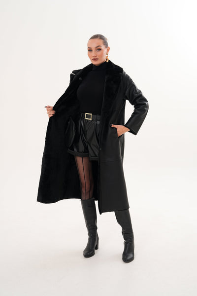 The Emilia Black Reversible Shearling Leather Women Jacket