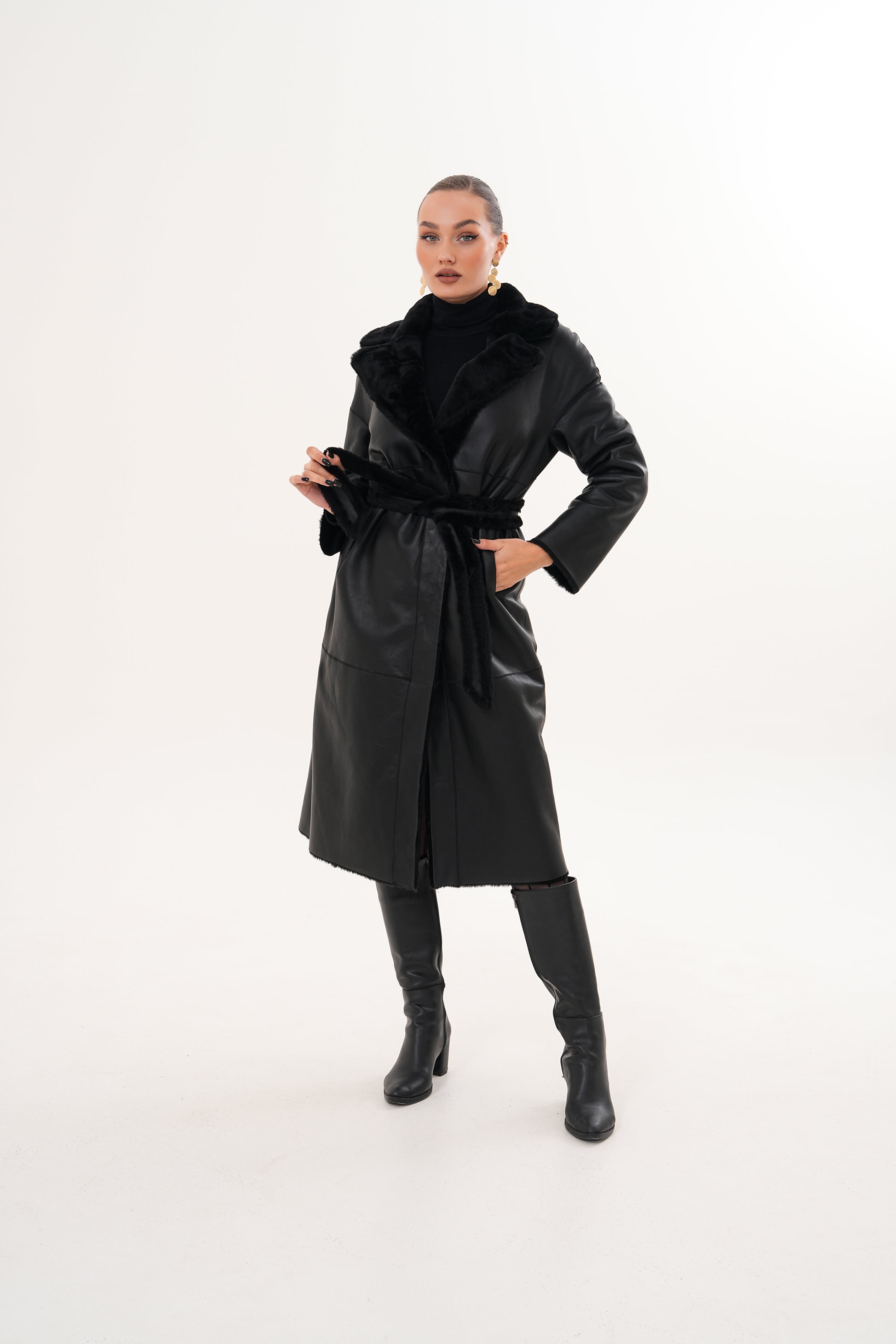 The Emilia Black Reversible Shearling Leather Women Jacket