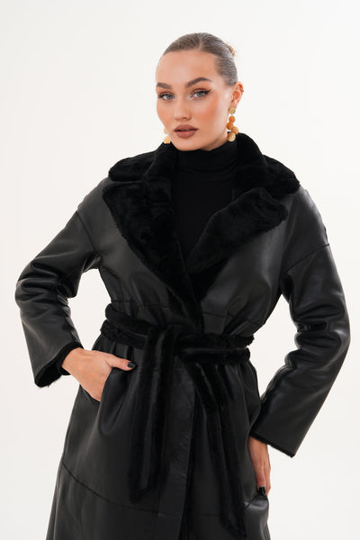 The Emilia Black Reversible Shearling Leather Women Jacket