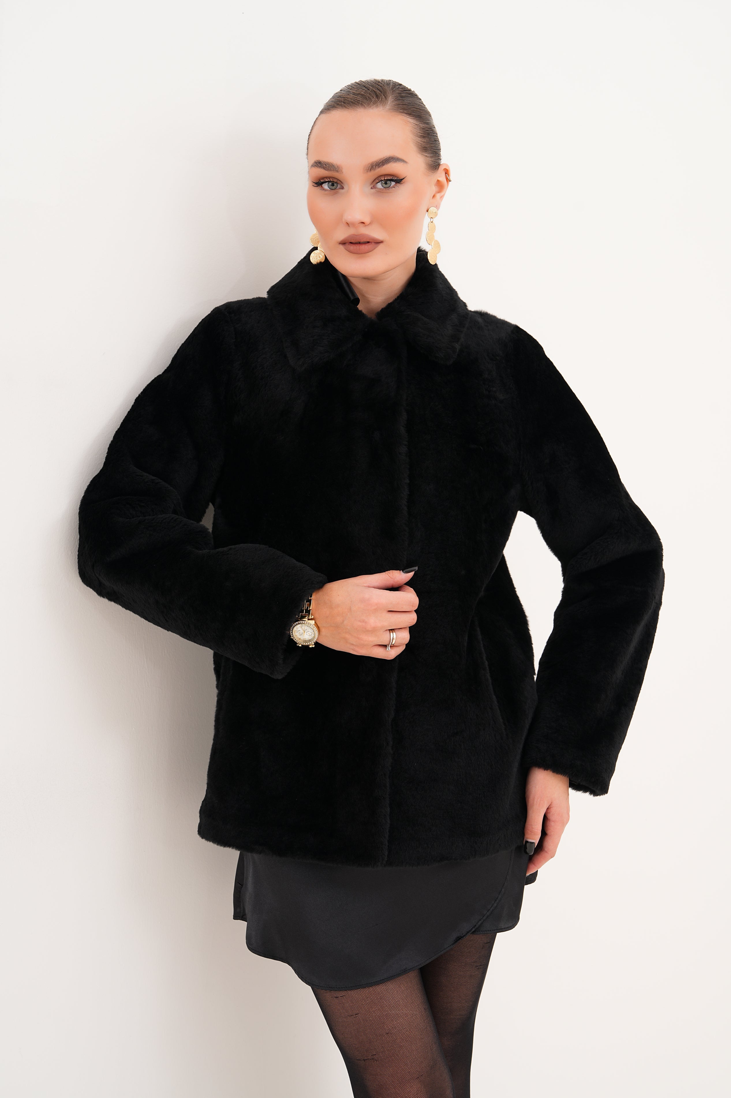 The Ava Black Reversible Shearling Leather Women Jacket