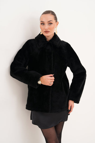 The Ava Black Reversible Shearling Leather Women Jacket