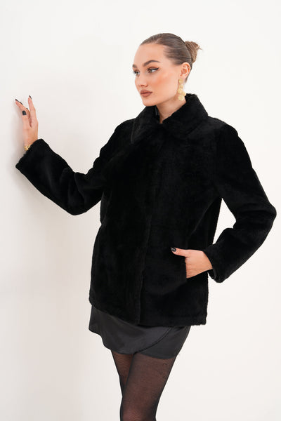 The Ava Black Reversible Shearling Leather Women Jacket
