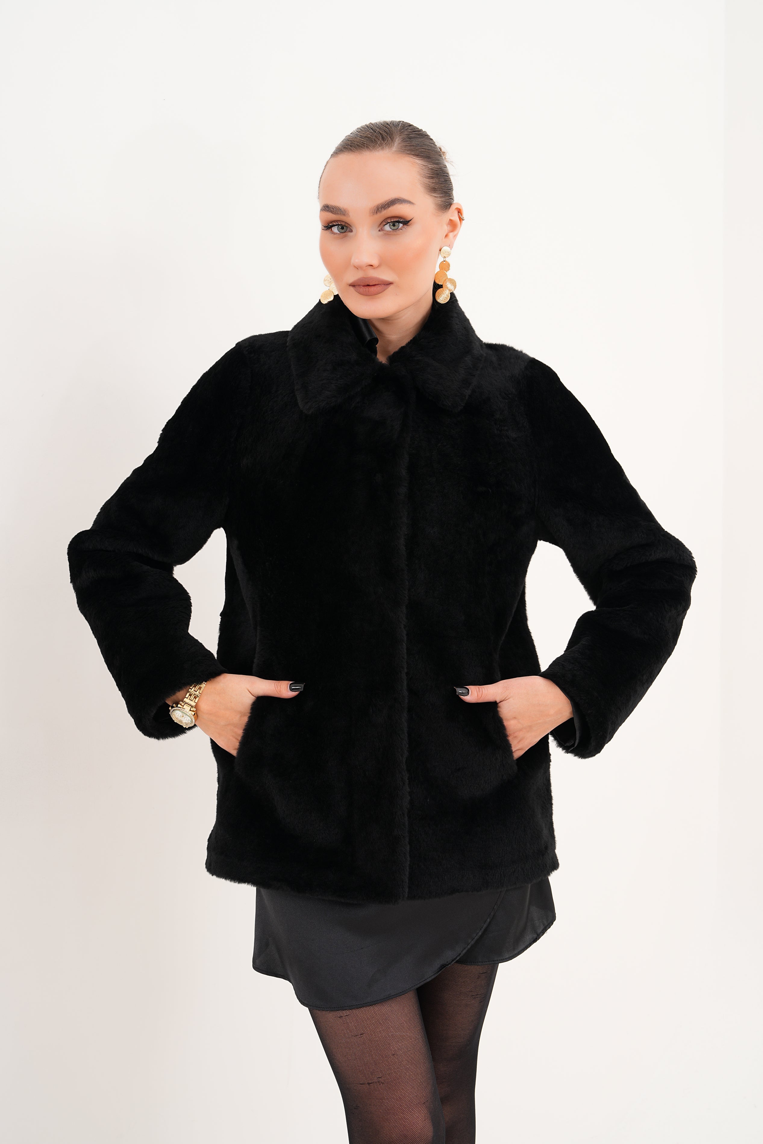 The Ava Black Reversible Shearling Leather Women Jacket