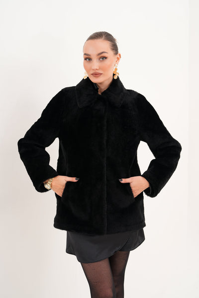The Ava Black Reversible Shearling Leather Women Jacket