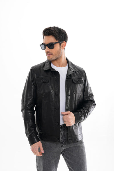 The Azzuro Black Leather Men Jacket