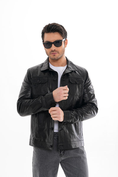 The Azzuro Black Leather Men Jacket