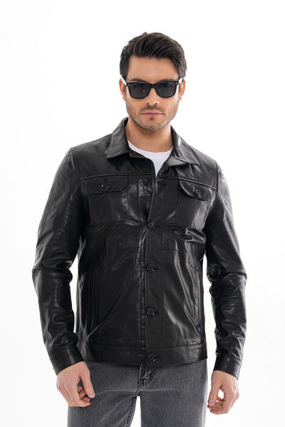 The Azzuro Black Leather Men Jacket