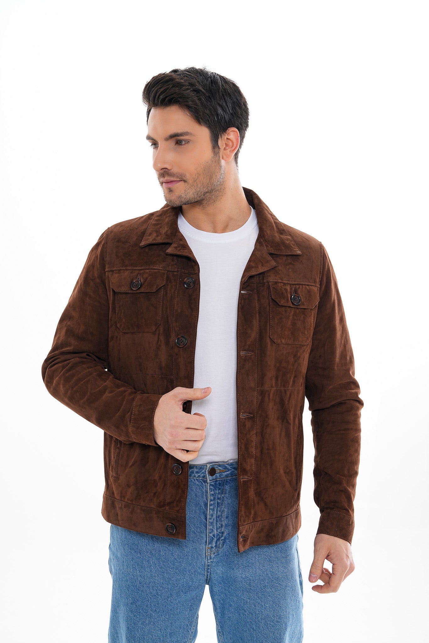 The Azzuro Suede Brown Leather Men Jacket