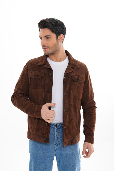 The Azzuro Suede Brown Leather Men Jacket