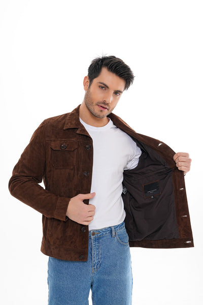 The Azzuro Suede Brown Leather Men Jacket