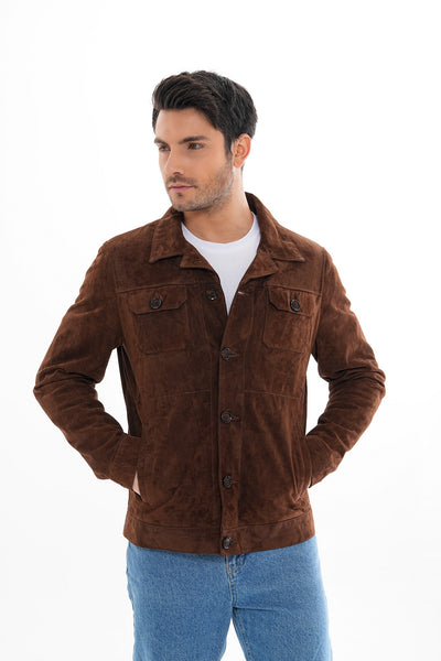 The Azzuro Suede Brown Leather Men Jacket