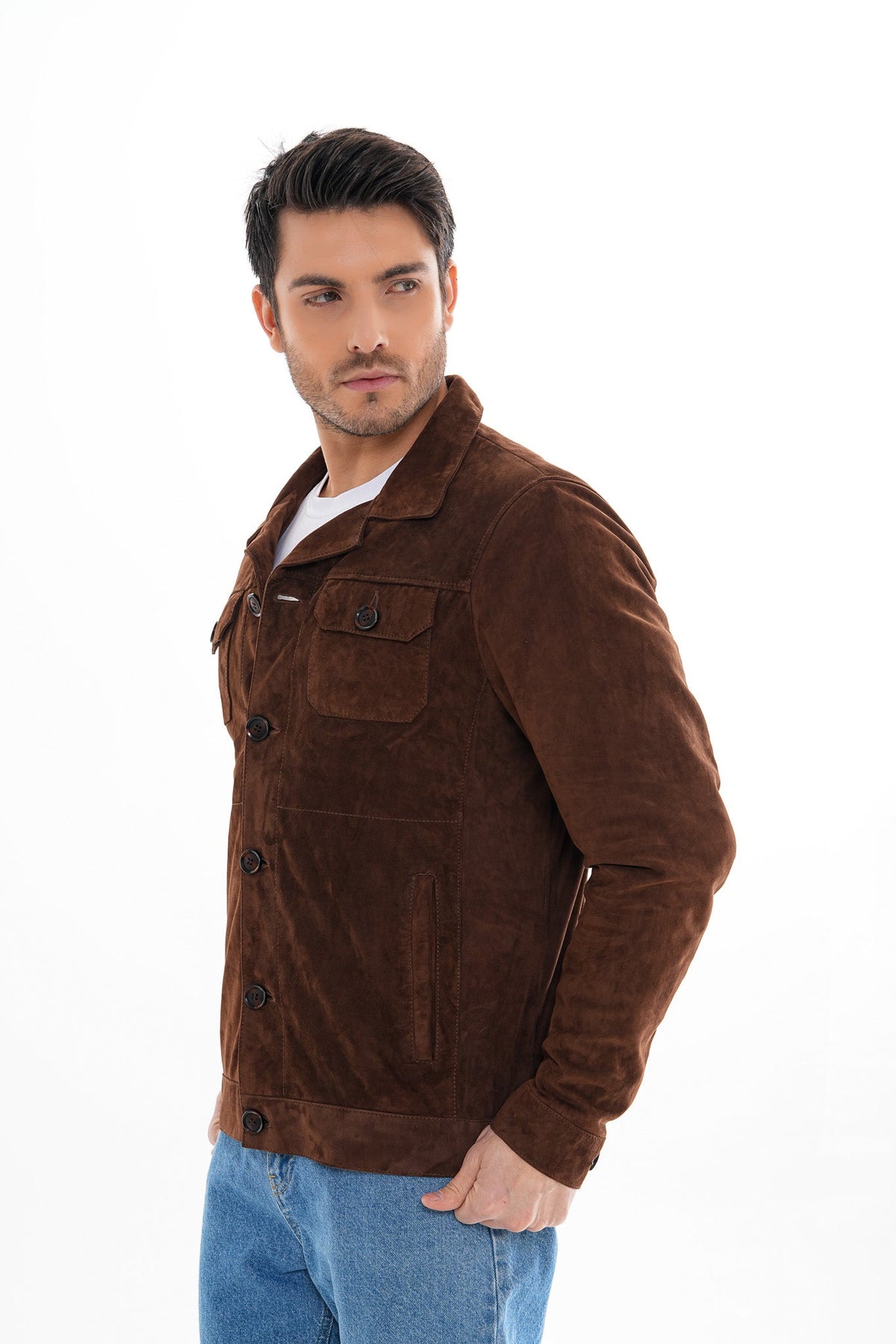 Vinci Leather The Azzuro Suede Brown Leather Men Jacket – product view 10