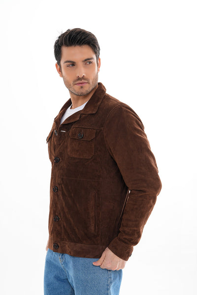The Azzuro Suede Brown Leather Men Jacket