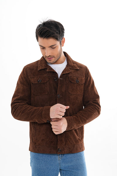 The Azzuro Suede Brown Leather Men Jacket