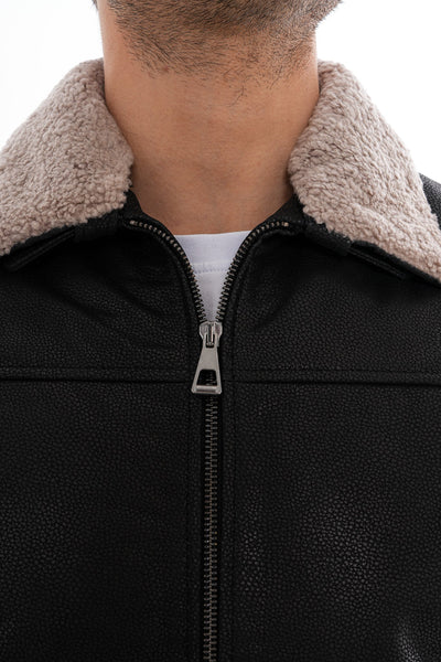 The Sarnico Black Shearling Collar Leather Men Jacket