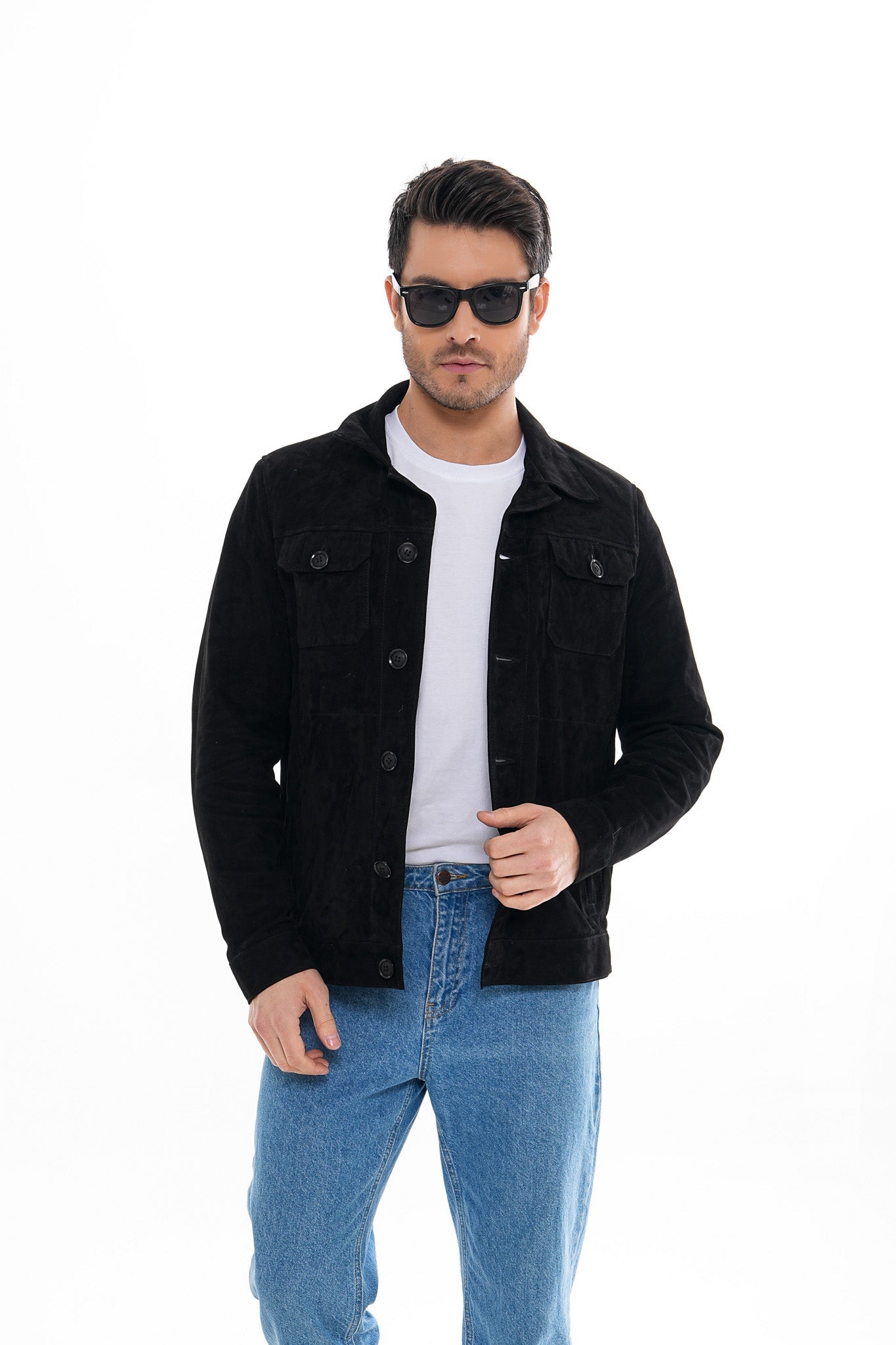 The Azzuro Suede Black Leather Men Jacket