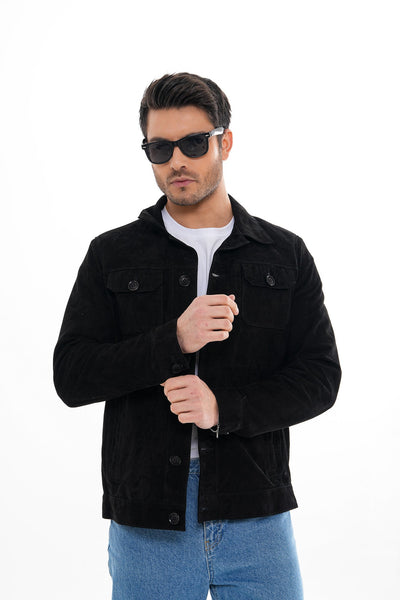 The Azzuro Suede Black Leather Men Jacket