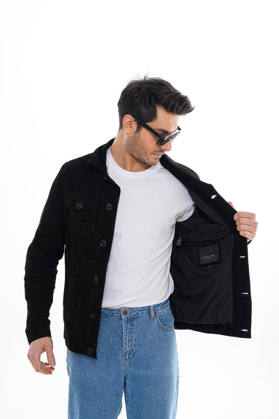 The Azzuro Suede Black Leather Men Jacket